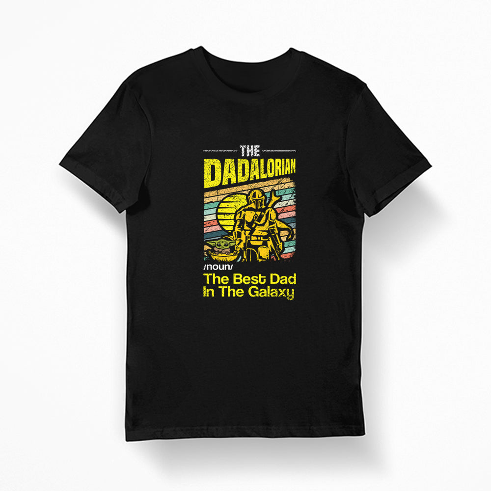 Black tee with stars wars type art for dads "dadalorian"