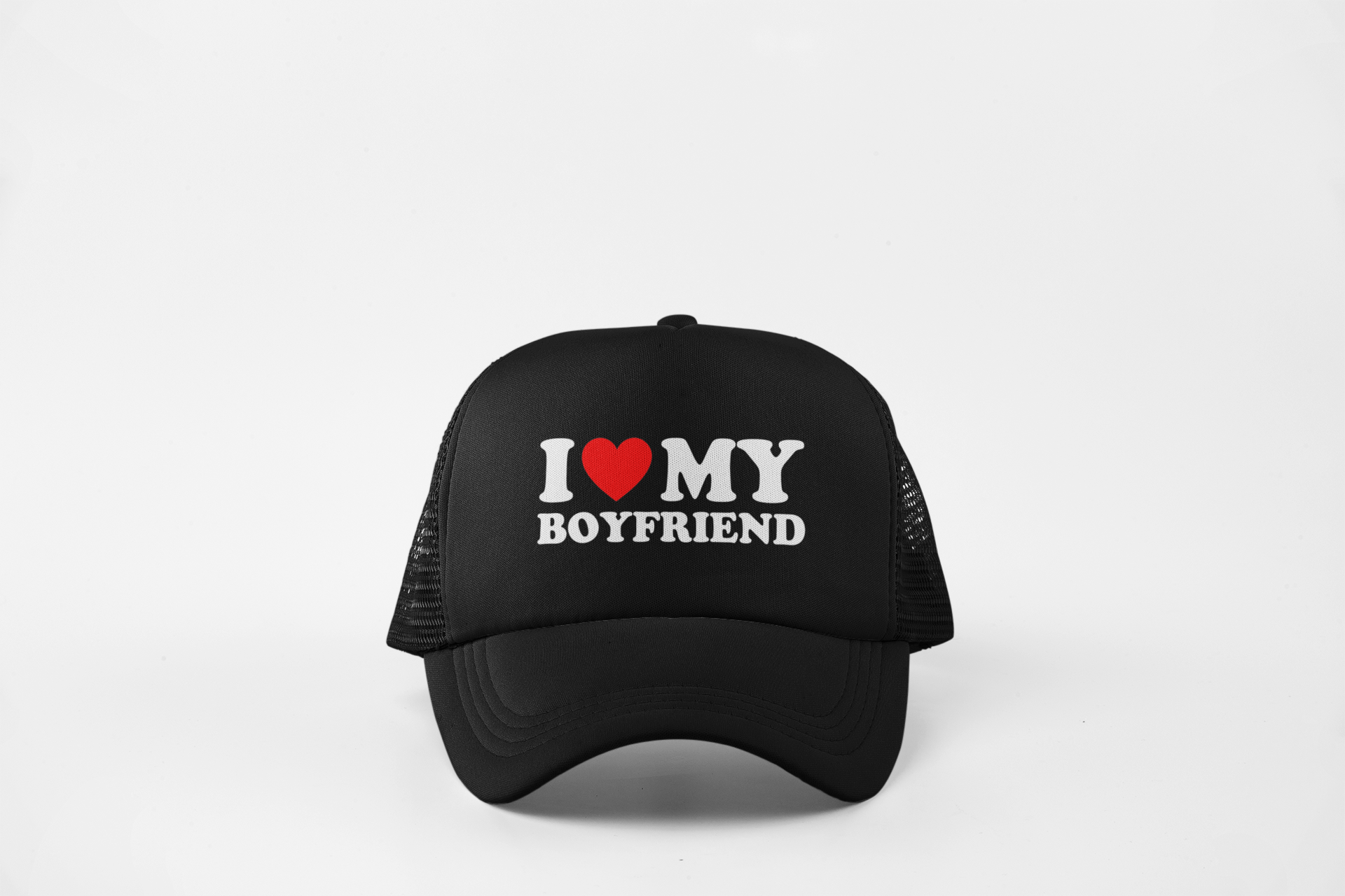 I heart love my boyfriend trucker hat